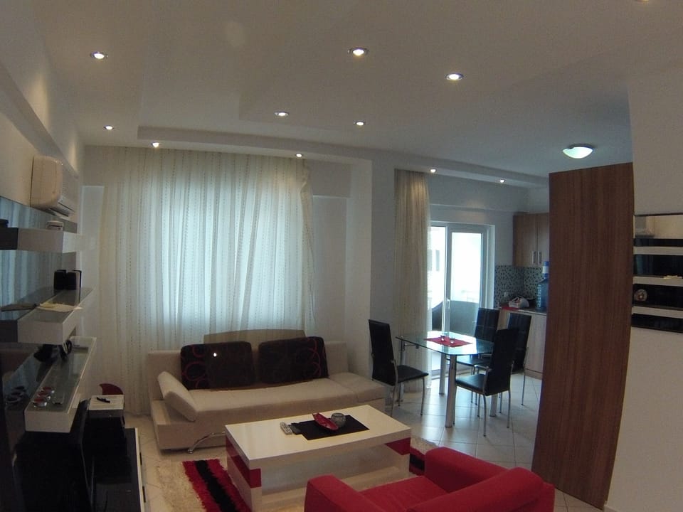 Living room and kitchen area