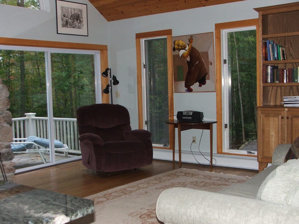living room area and balcony from kitchen