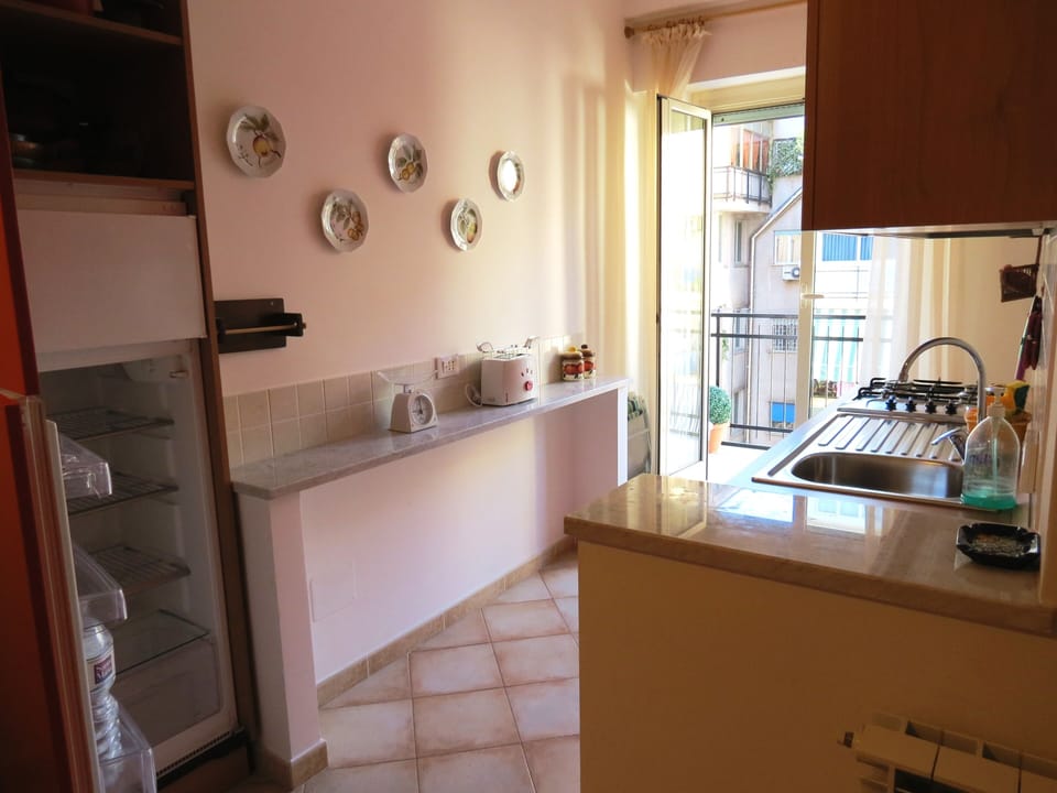 kitchen with big refrigerator with freezer