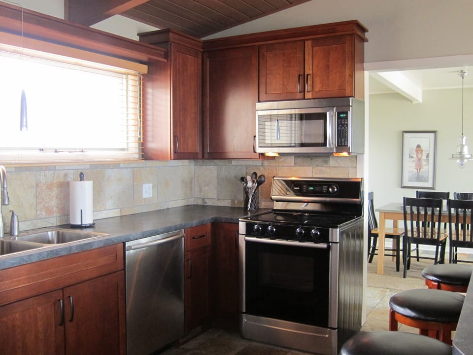 Gourmet kitchen and dining area