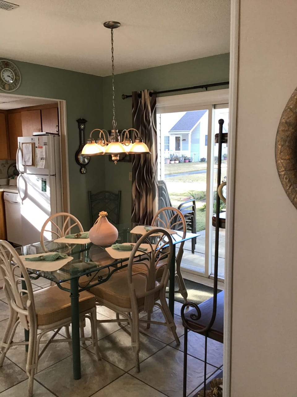 Dining area overlooking side patio