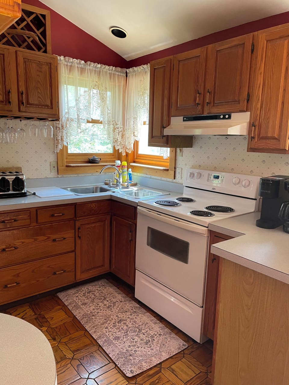 Kitchen Stove and Corner Sink with a View.