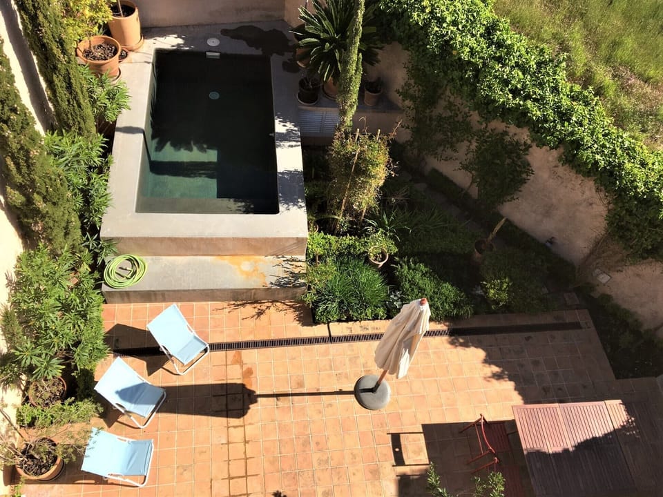 Garden and pool from roof terrace