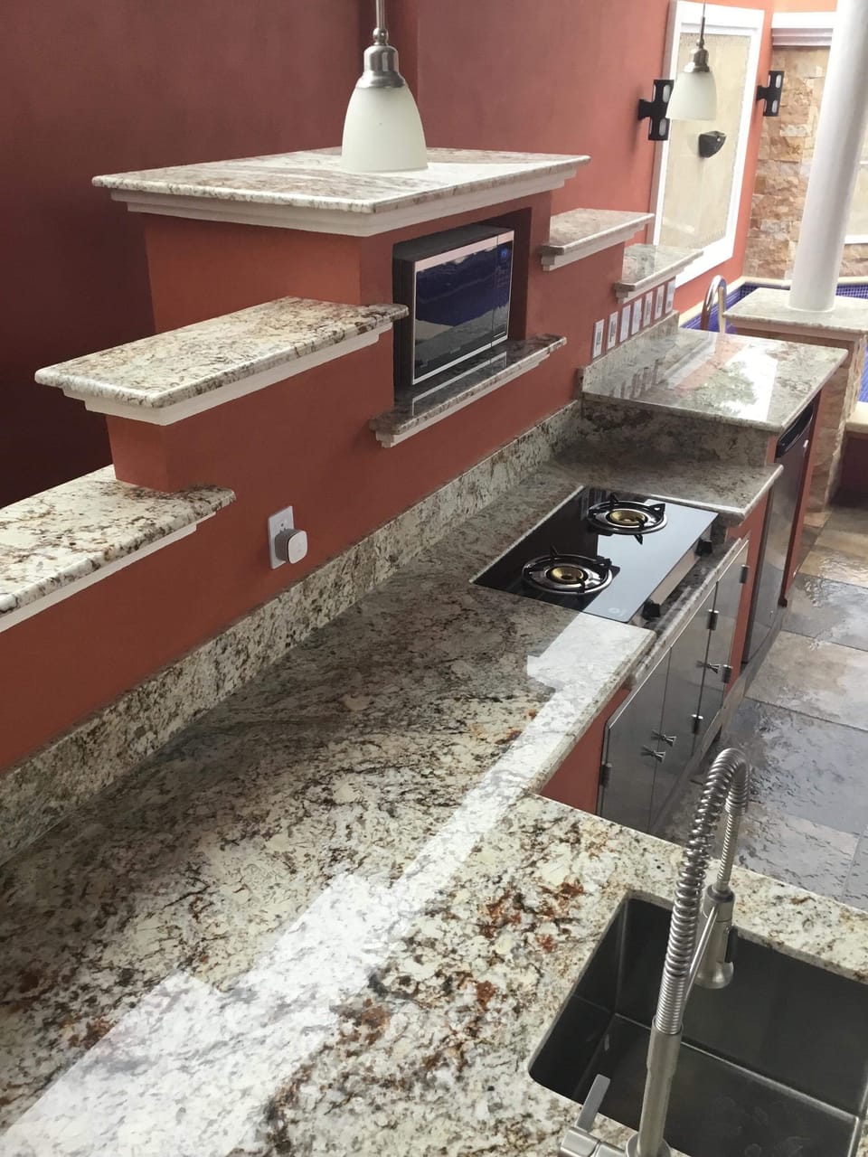 Granite countertops in outdoo kitchen area