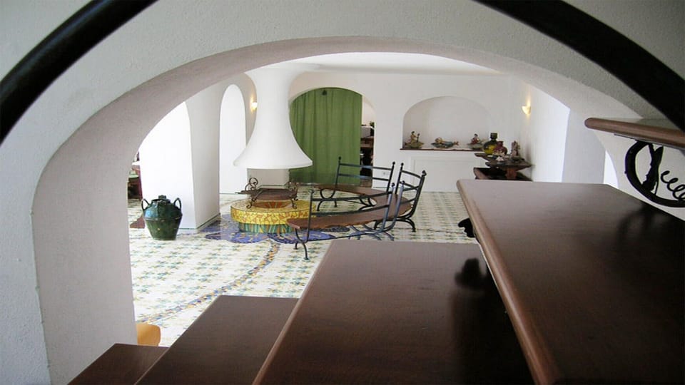 Living  area with fireplace at villa located in a quiet position, sorrento coast