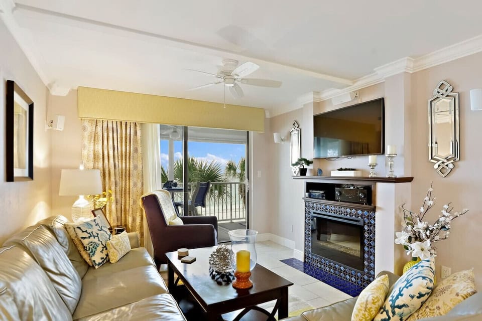 Living Room with a View and Fireplace