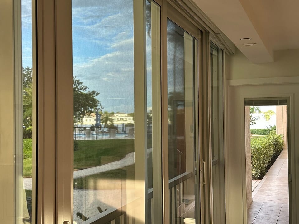 View from dining table of pool and bay..
