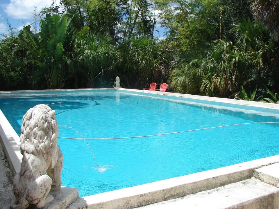 The restored original1920's Goodrich pool,  with four lion fountains. 