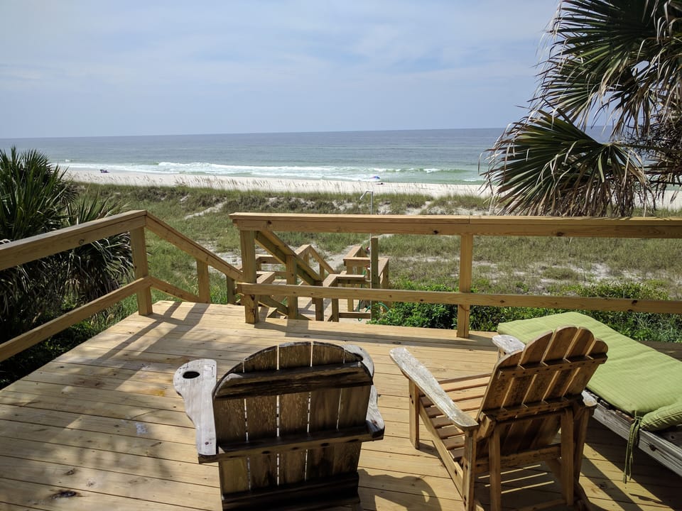View of the beach from the deck