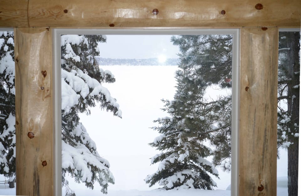 Winter view from cozy warm loft