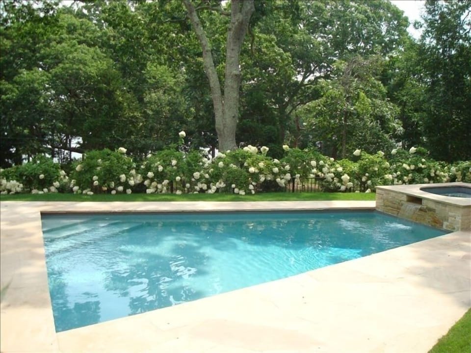 Custom Pool with Waterfall Spa Hydrangea Trees