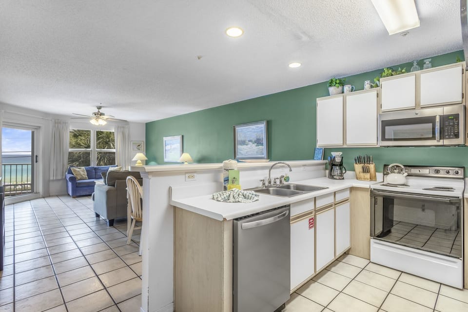 The kitchen opens to the living space for easy togetherness.