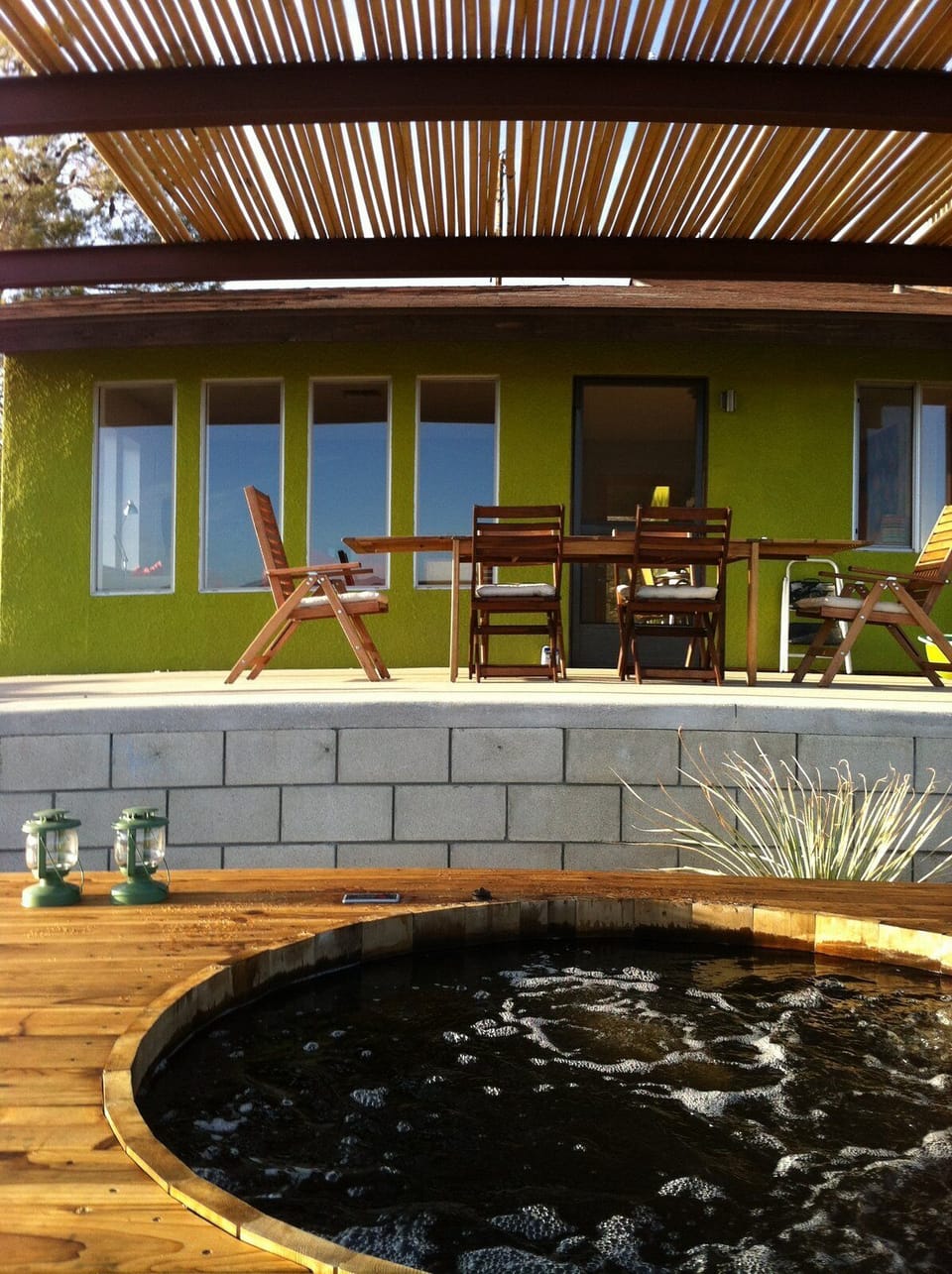 Shaded upper level dining terrace