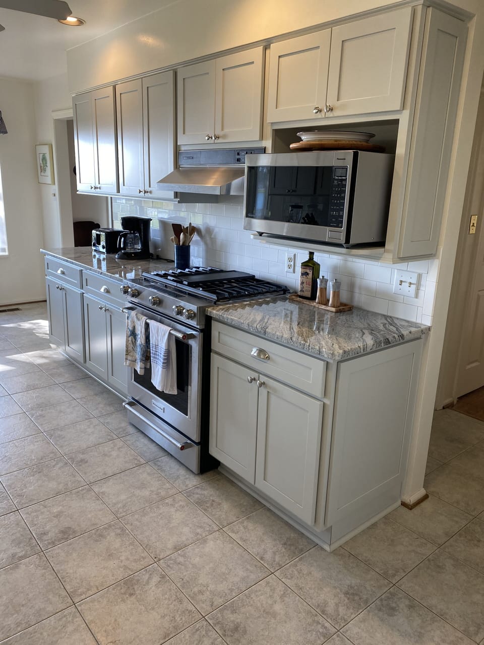 Gas range, microwave, toaster and coffee maker