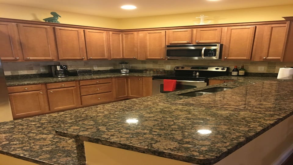 kitchen and bar area