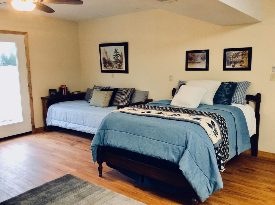 This single and full size bed is on the first floor of the Bunkhouse.