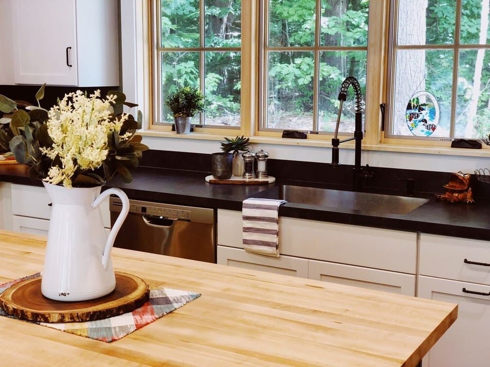 Kitchen windows facing woods