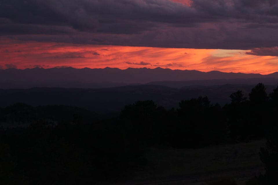 Sunset over the Sangre de Cristos.  Soak it up in the hot tub!