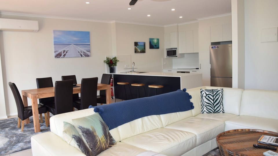 Kitchen, living and dining area.