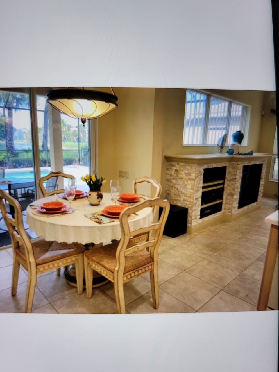 kitchen area with sliders to pool area 