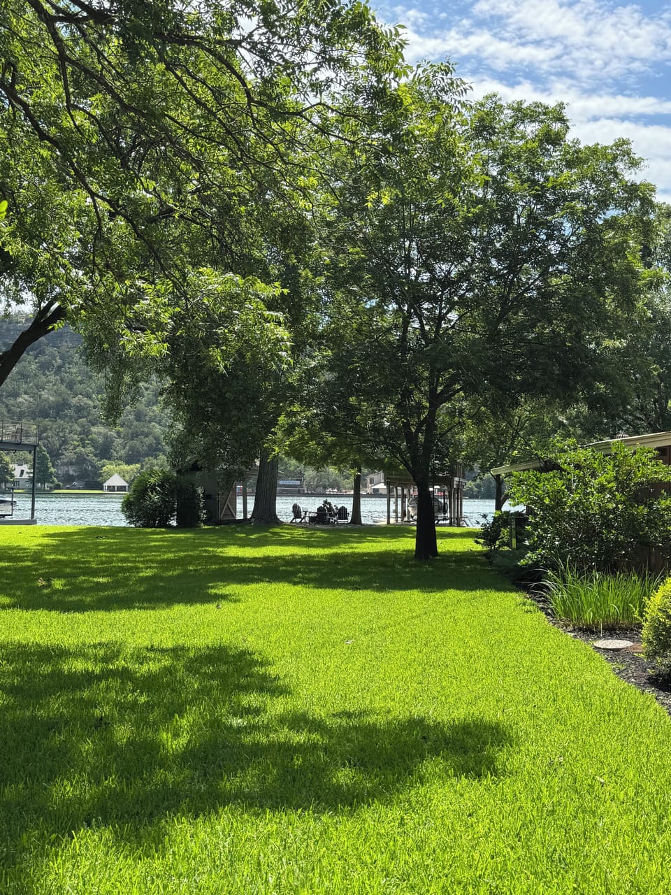 View of lawn and lake