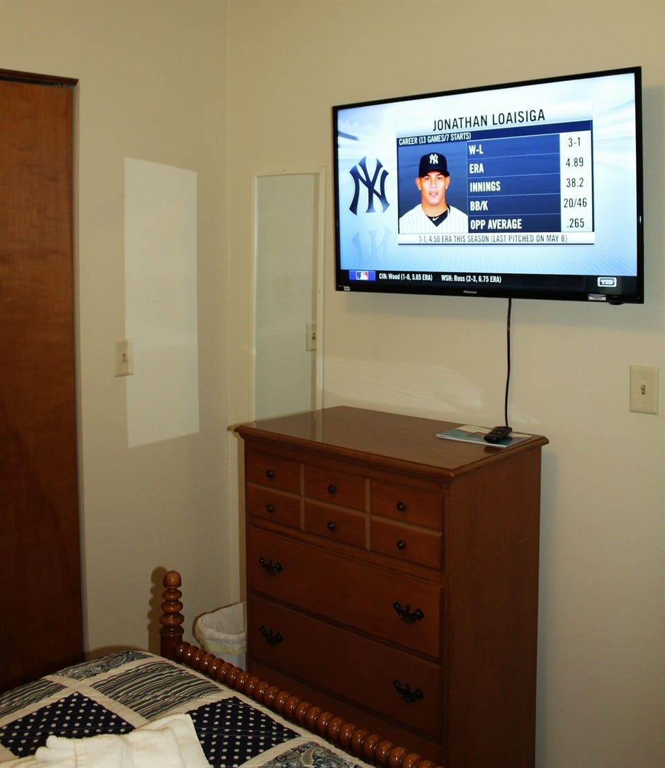There is a large (43" or larger) flat screen smart Roku TV in every bedroom, so everyone gets to watch what they want.  Just bring your favorite streaming app for your viewing pleasure.
