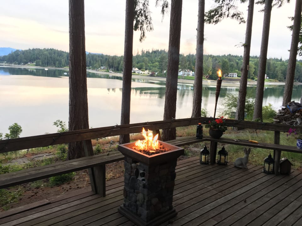 Gas fire pit on large deck ...
