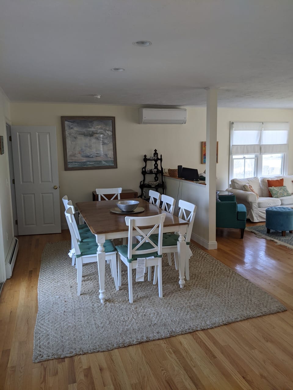 dining table seats 8, open to kitchen and living room