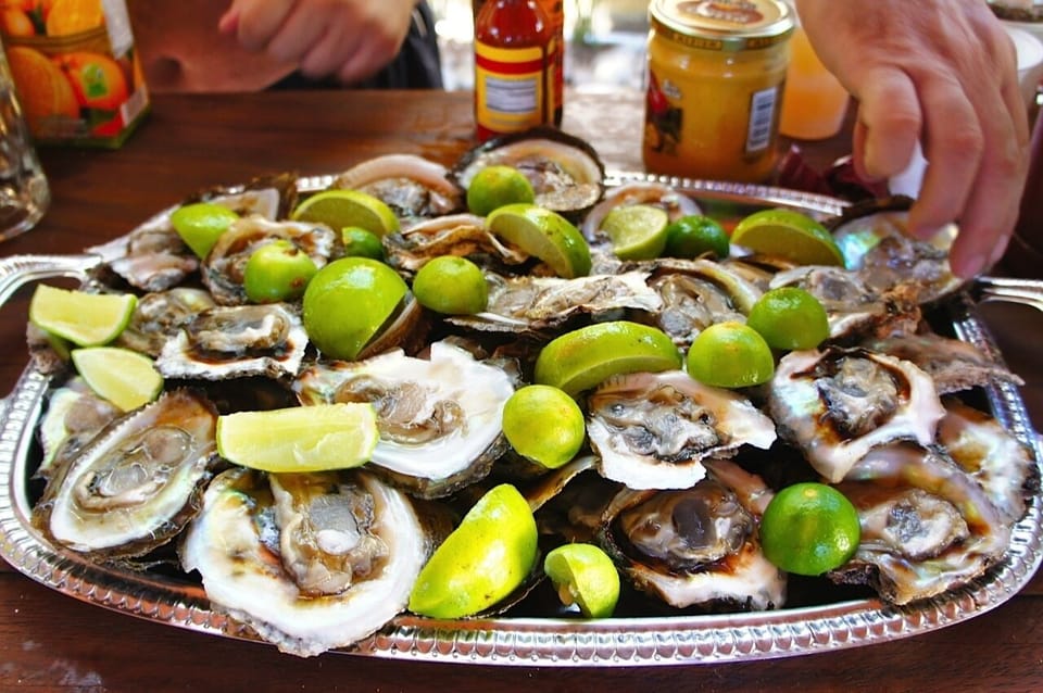 Fresh oyster feast - caught @ bottom of our cliff by a local fisherman 