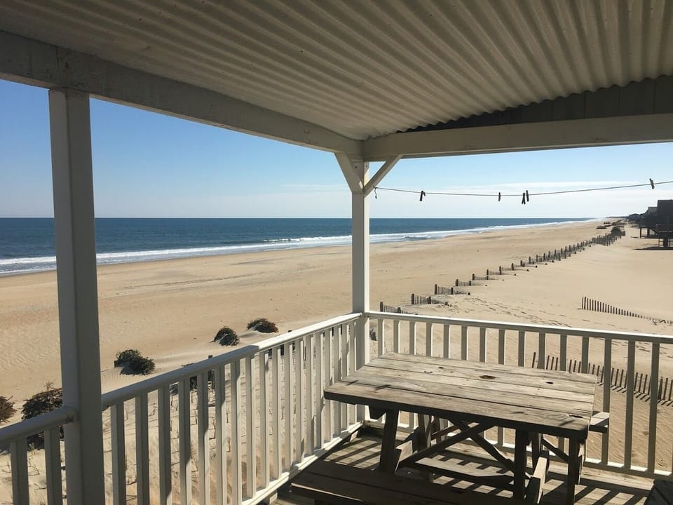 Enjoy a meal sea-side at the picnic table.