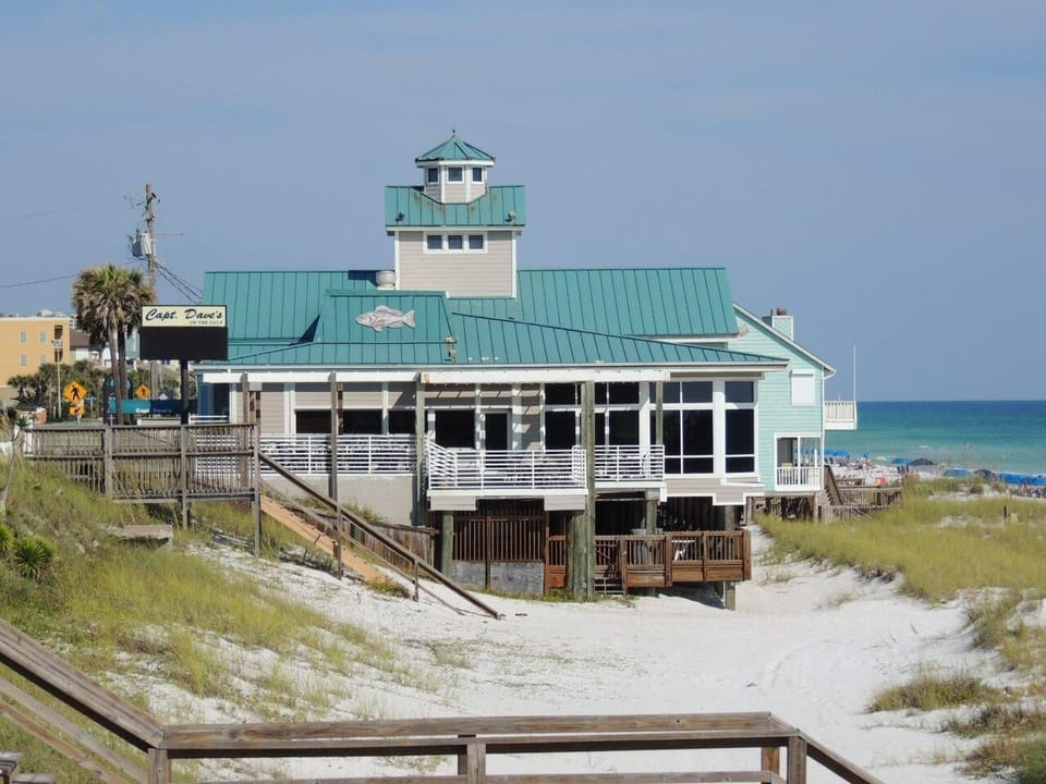 Dave's on the Gulf Restaurant, across the street. Best dinner sunset view in are