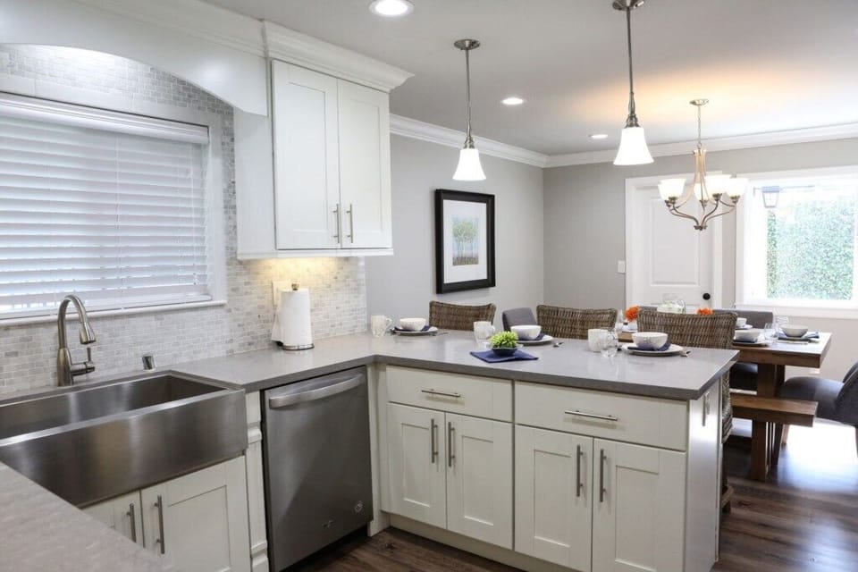 Open-concept kitchen with stainless steel appliances view 3
Open concept kitchen looking into the Dining Room