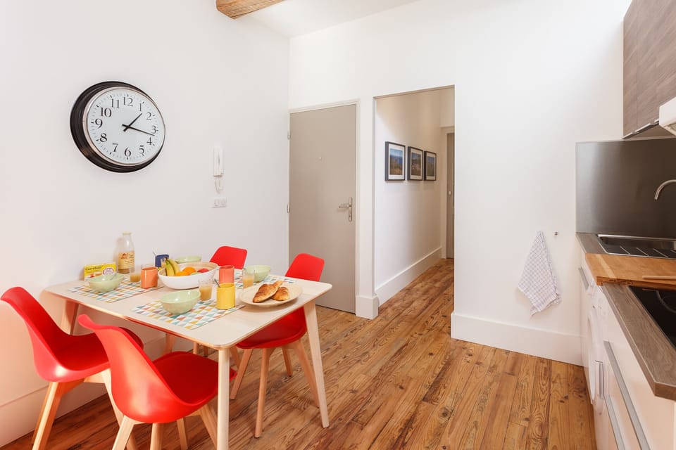 Fitted kitchen with a diner table