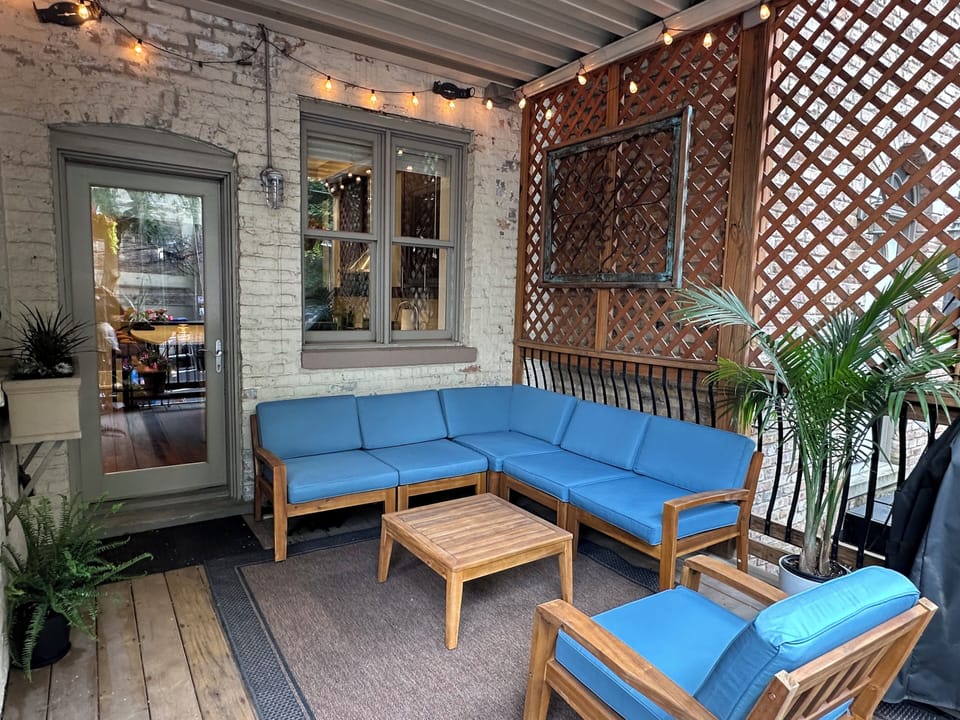 Home has two padded folding chairs if additional seating is needed.