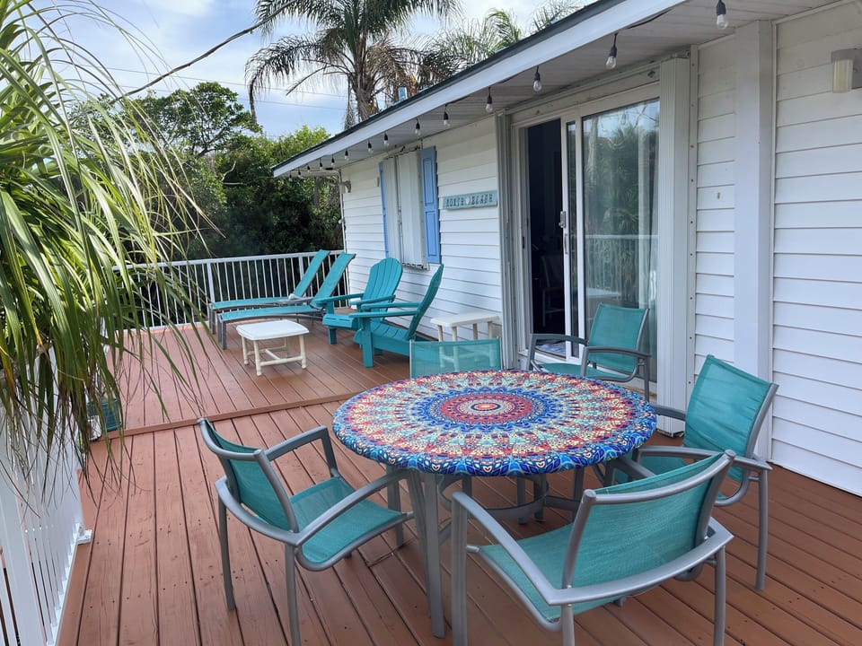 Spacious private deck for outdoor dining or star watching at night. 