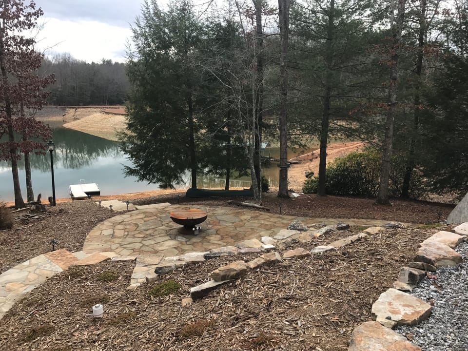 View from the top stairs leading to dock.  This is a winter picture (lake down).