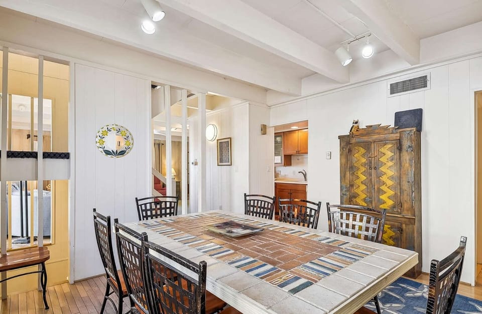 Dining area with ceramic family table for 8 - 10 people.