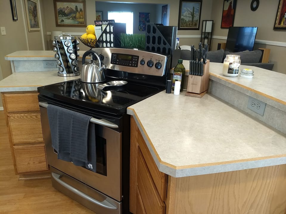 The kitchen is stocked with everything you need to prepare meals.