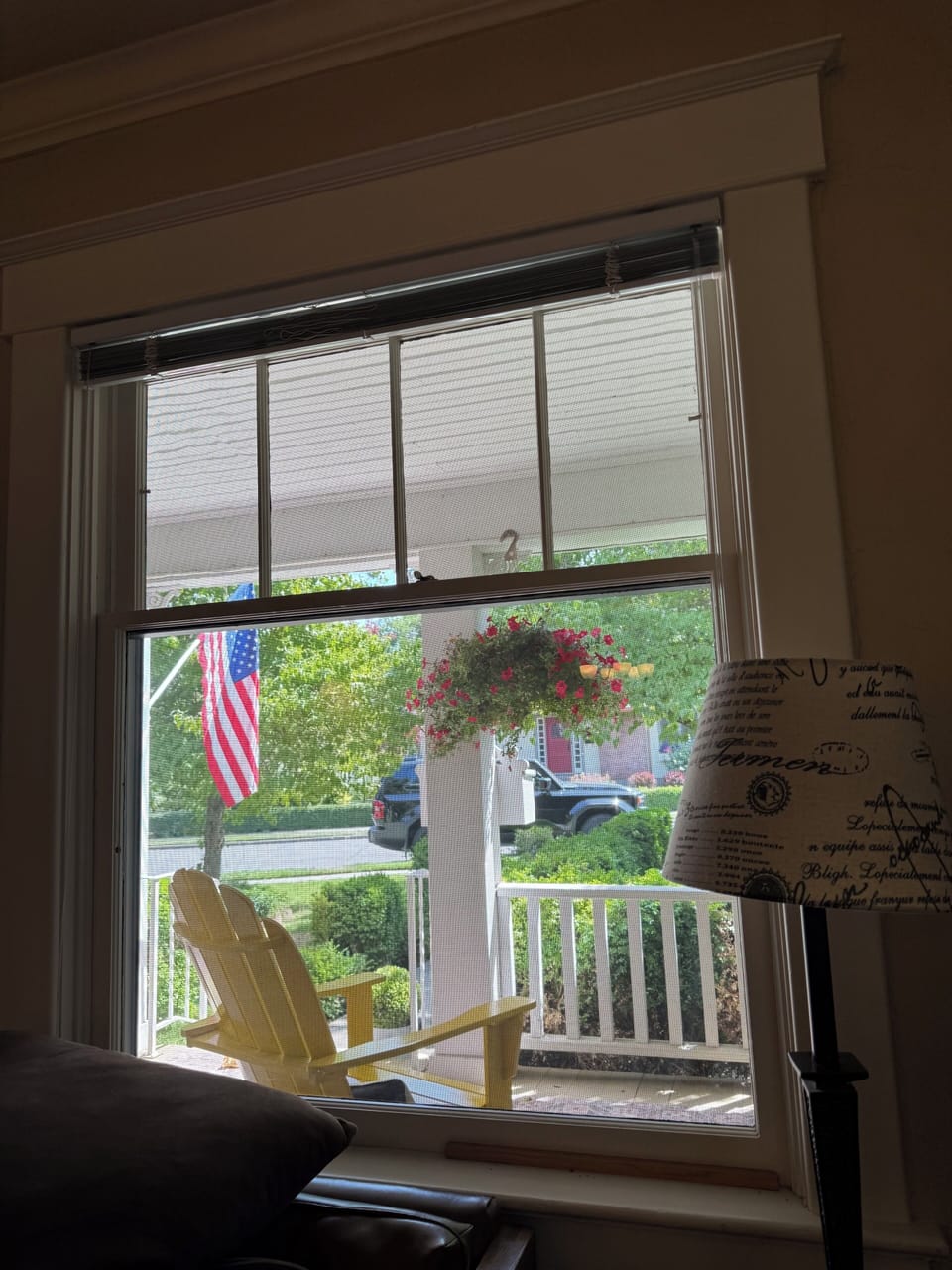 A view from the living room welcomes you back to the gathering porch.