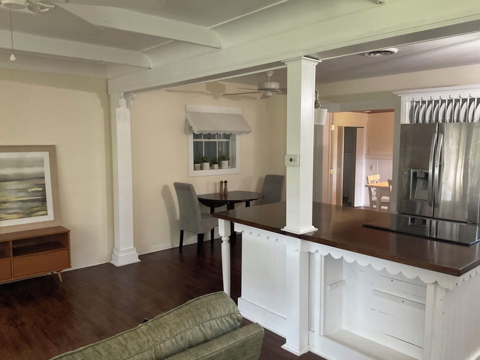 Open kitchen and adjacent dining space