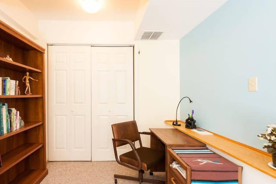 The office area photographed with a wide angle lens.
