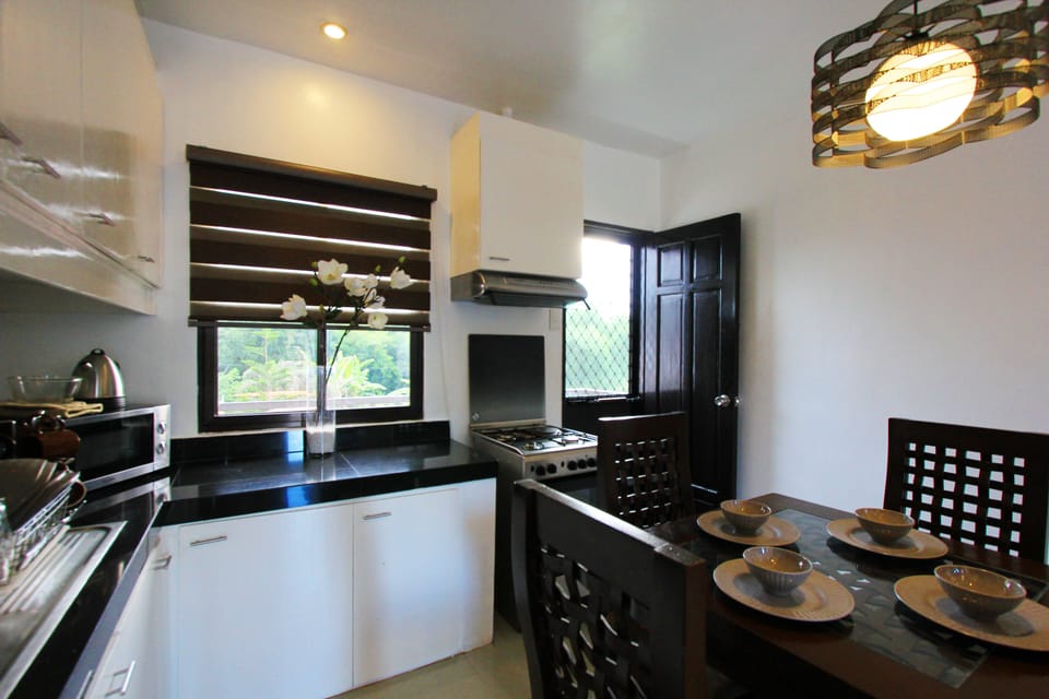 Fully equipped kitchen overlooking the balcony