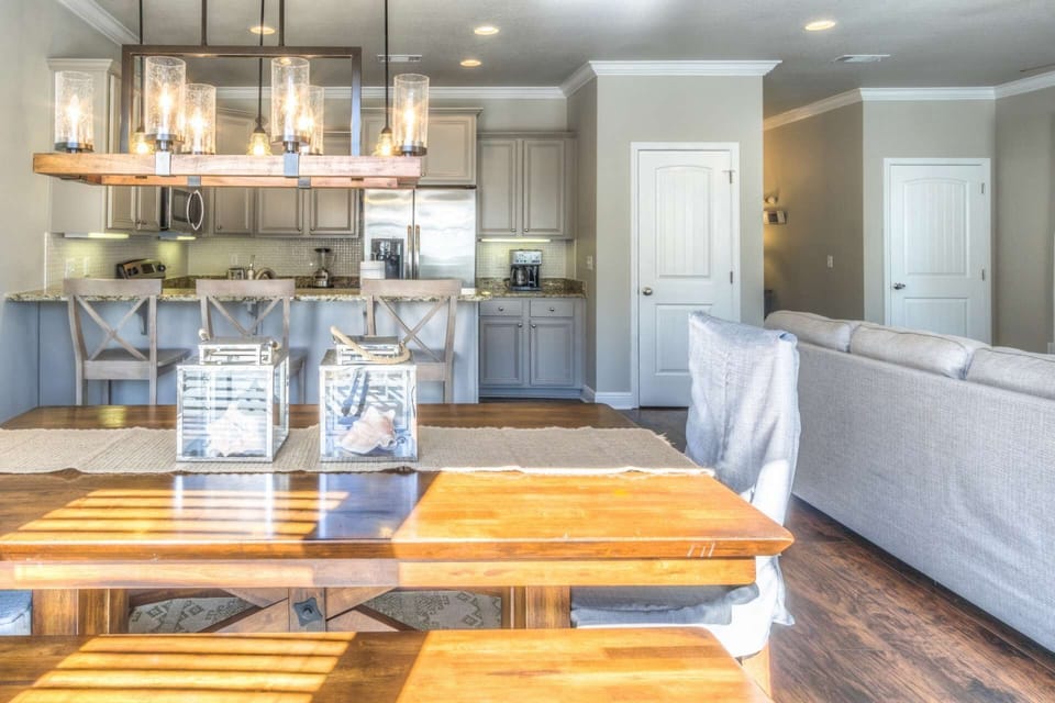 Enjoy eating dinner at this large picnic style dining table