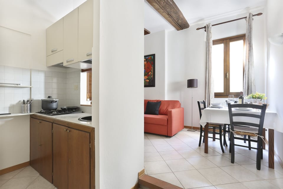the small kitchen overlooking the hall