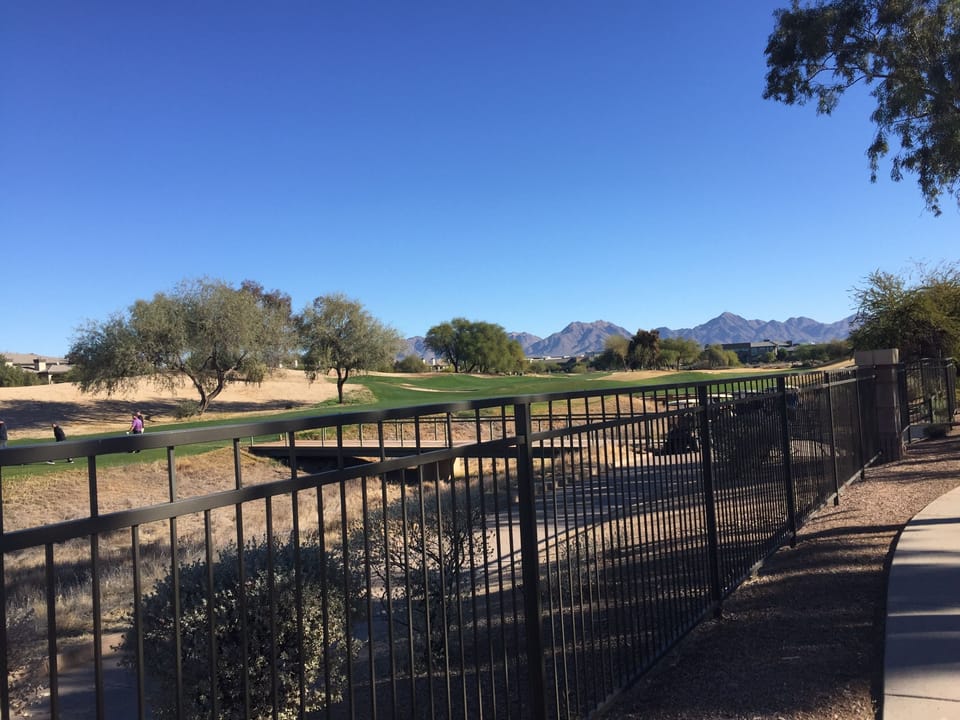 Great walking sidewalk around the golf course.   Steps from the condo.