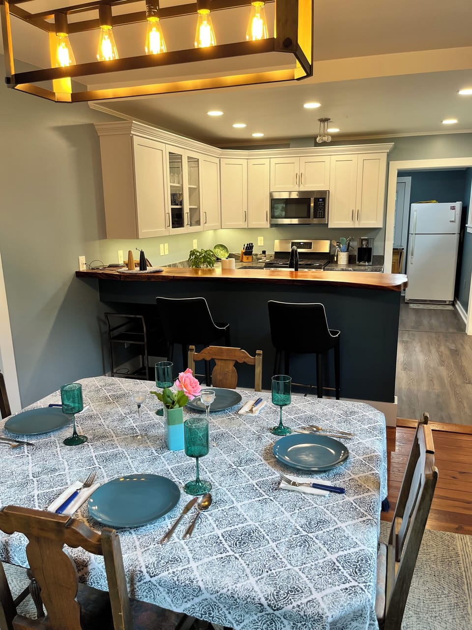 Dining room with kitchen view