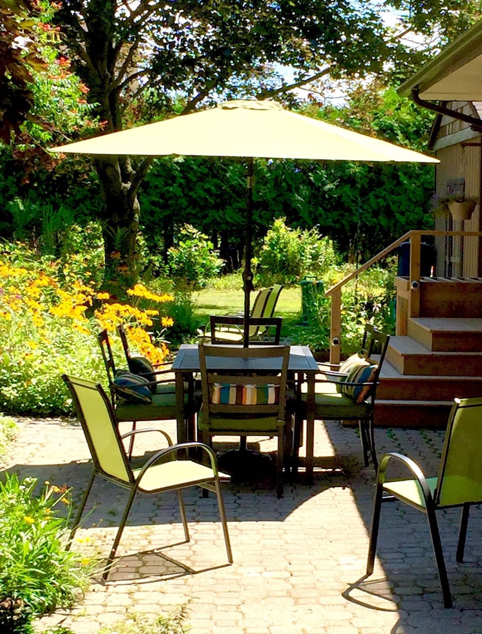 Relax over a meal on the back patio.