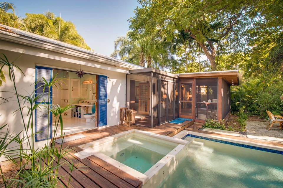 The outdoor heated spa has therapeutic body jets  for those cool evenings.