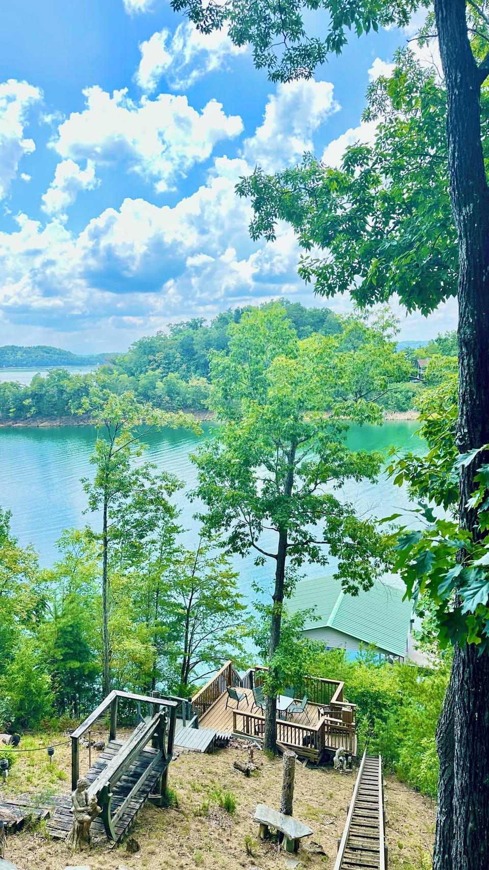 View down to the new dock from back deck.