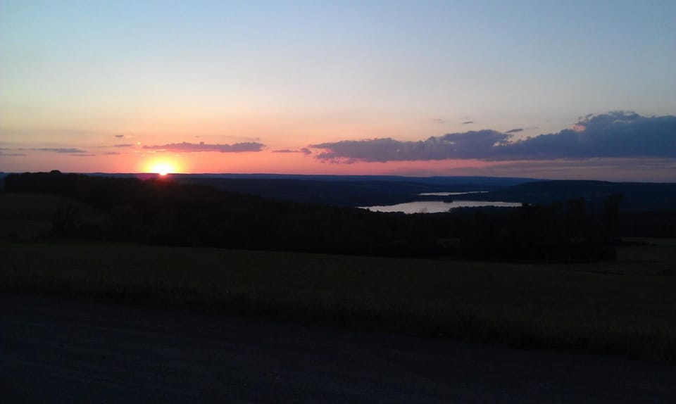 Gorgeous sunset over Lamkoa and Waneta Lakes from scenic lookout.